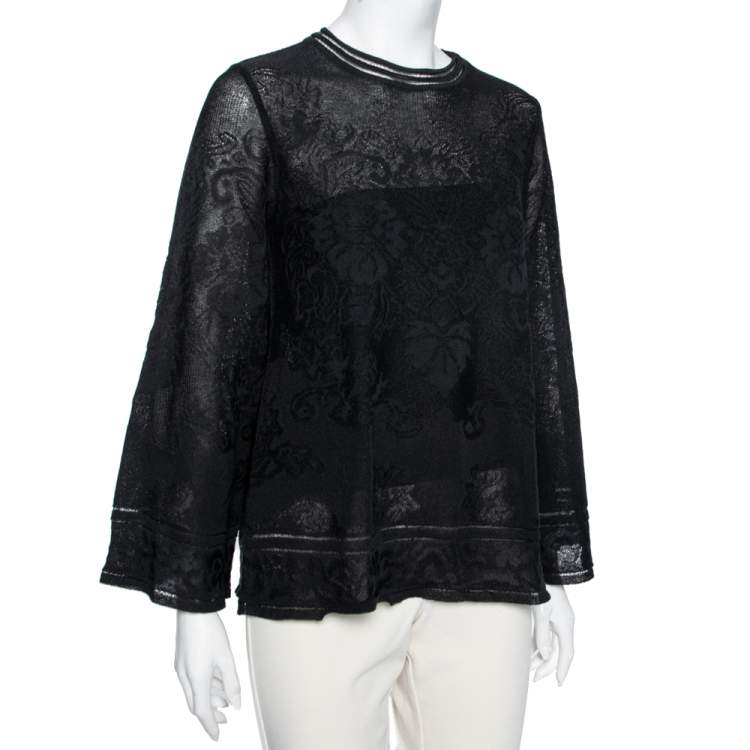 Pre Owned M Missoni Black Floral Knit Long Sleeve Top M