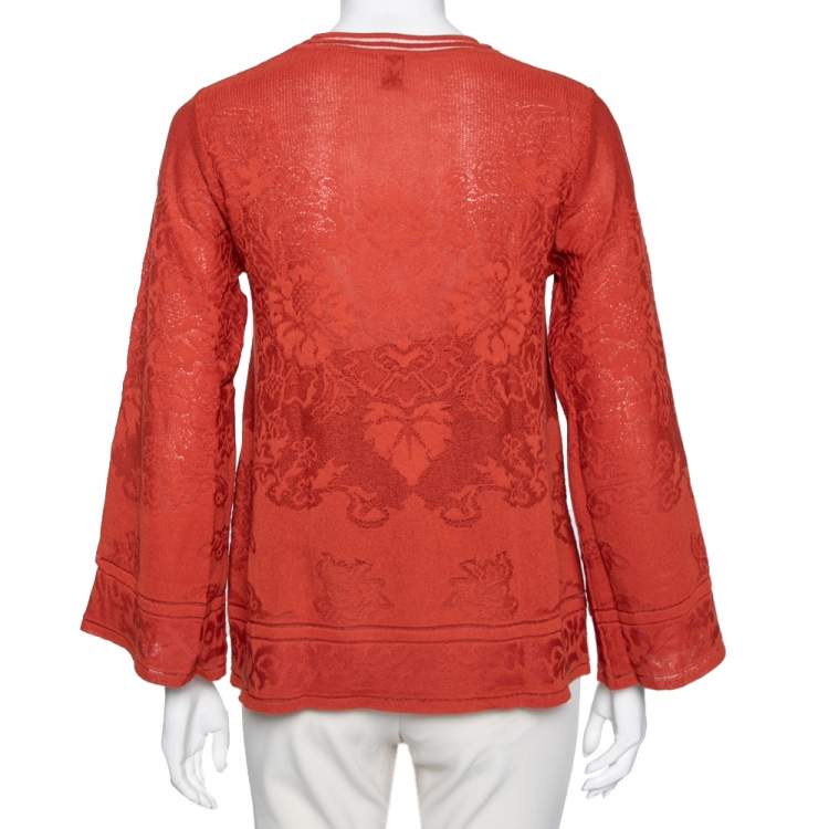 مملوكة مسبقًا M Missoni Orange Floral Knit Long Sleeve Top M