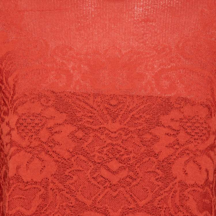 مملوكة مسبقًا M Missoni Orange Floral Knit Long Sleeve Top M