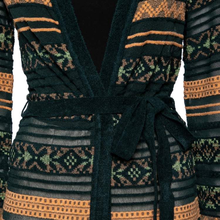 مملوكة مسبقًا M Missoni Multicolor Patterned Knit Belted Long Cardigan S
