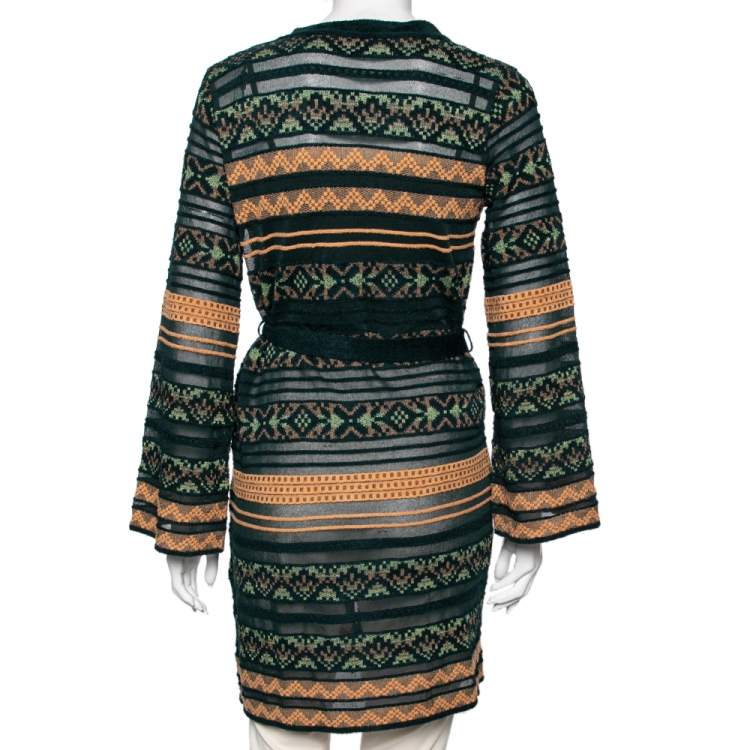 مملوكة مسبقًا M Missoni Multicolor Patterned Knit Belted Long Cardigan S