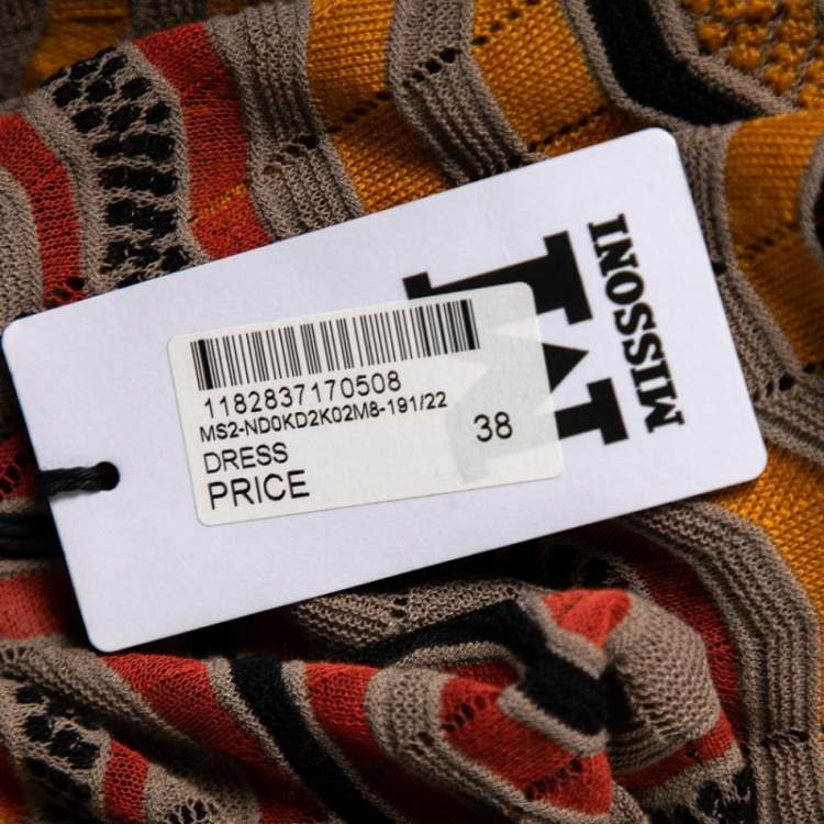 Pre Owned M Missoni Multicolor Wave Perforated Pattern Knit Ruffle Detailed Midi Dress S