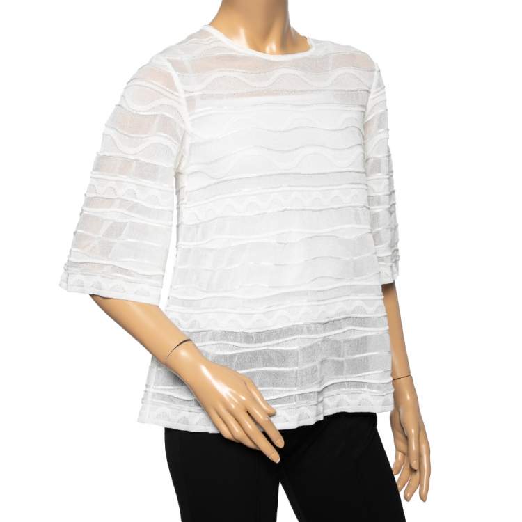 Pre Owned M Missoni White Knit Wave Textured Top M