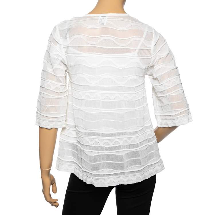 Pre Owned M Missoni White Knit Wave Textured Top M