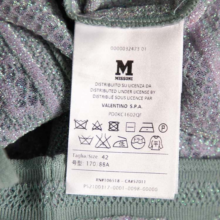 Pre Owned M Missoni Blue Patterned Lurex Knit V-Neck Top M