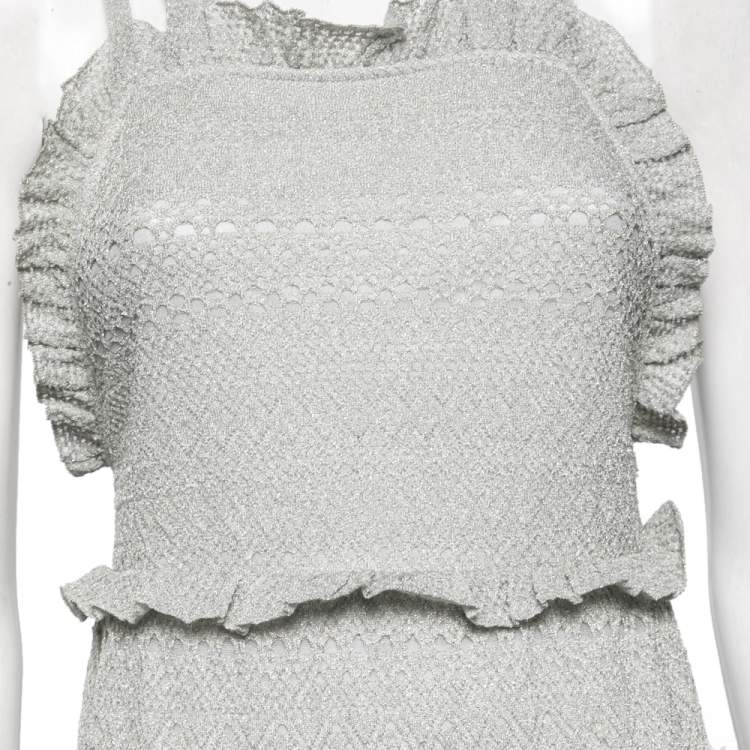 Pre Owned M Missoni Grey Lurex Knit Cross Back Detailed Maxi Dress M