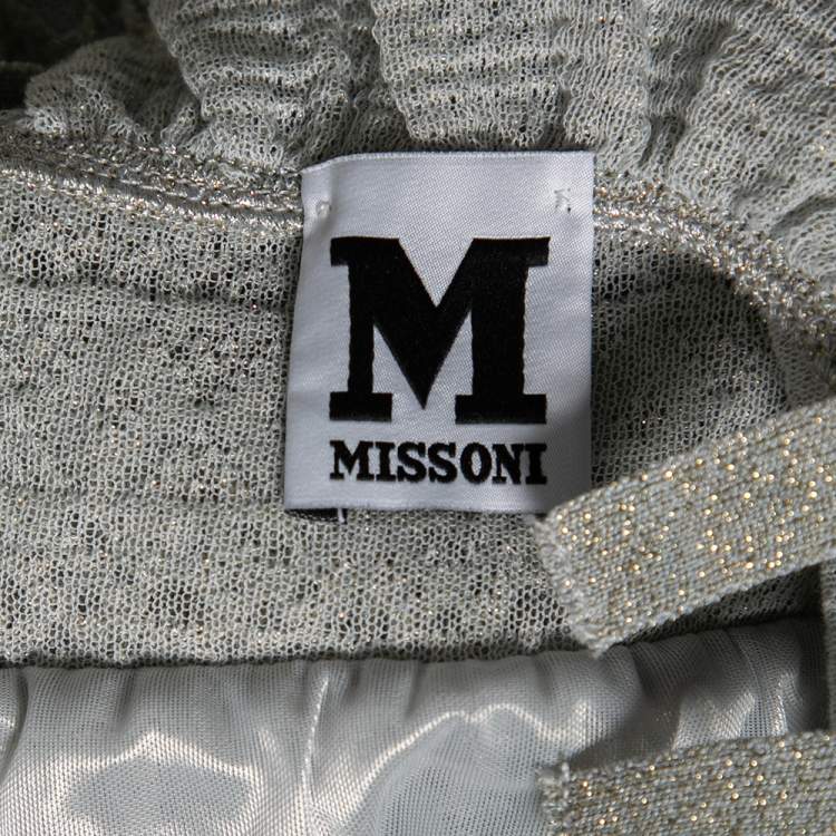 Pre Owned M Missoni Grey Lurex Knit Cross Back Detailed Maxi Dress M
