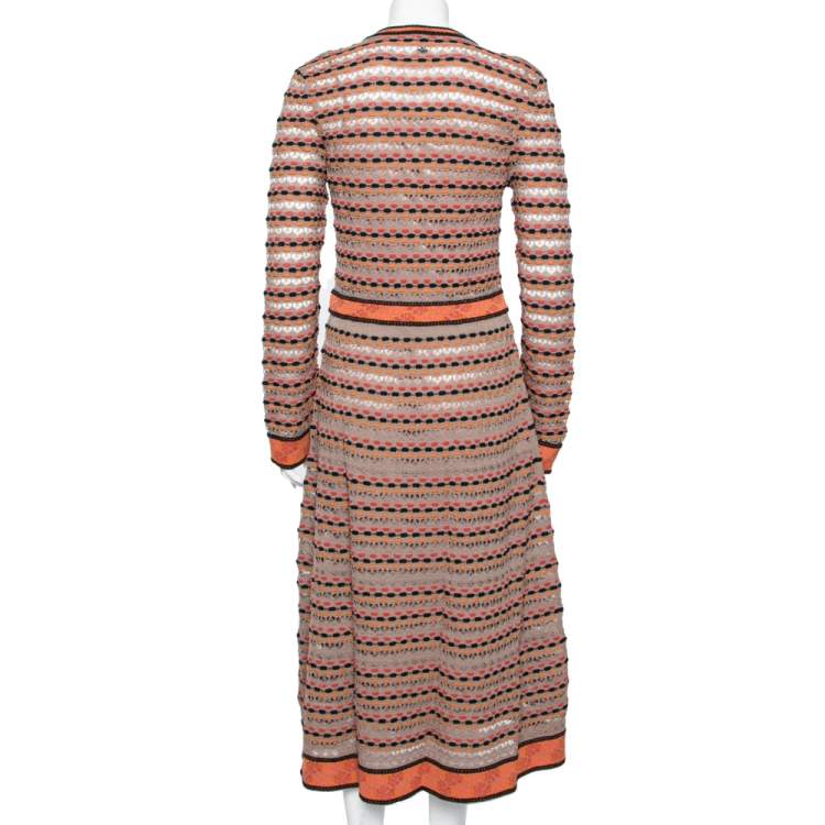 Pre Owned M Missoni Multicolored Patterned Knit Long Sleeve Midi Dress L