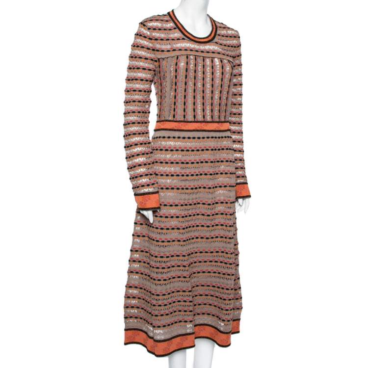 Pre Owned M Missoni Multicolored Patterned Knit Long Sleeve Midi Dress L