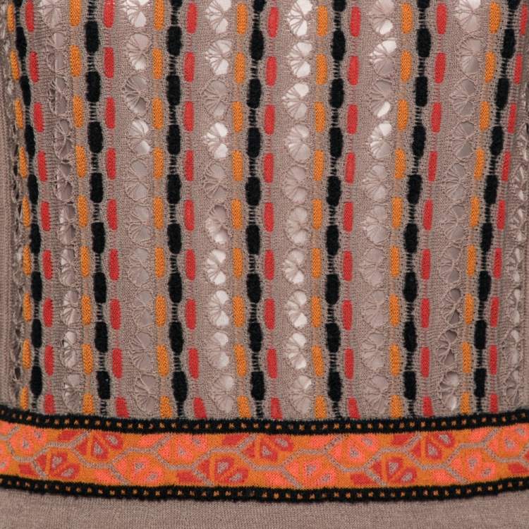 Pre Owned M Missoni Multicolored Patterned Knit Long Sleeve Midi Dress L