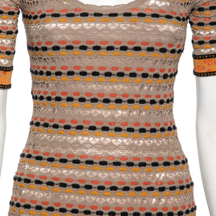 Pre Owned M Missoni Multicolor Patterned Knit Short Sleeve Maxi Dress S