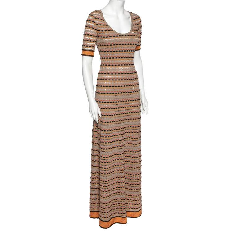 Pre Owned M Missoni Multicolor Patterned Knit Short Sleeve Maxi Dress S