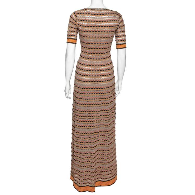 Pre Owned M Missoni Multicolor Patterned Knit Short Sleeve Maxi Dress S