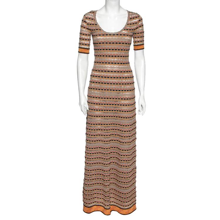 Pre Owned M Missoni Multicolor Patterned Knit Short Sleeve Maxi Dress S