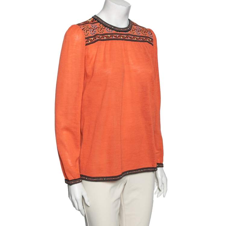 مملوكة مسبقًا M Missoni Orange Knit Patterned Long Sleeve Top M