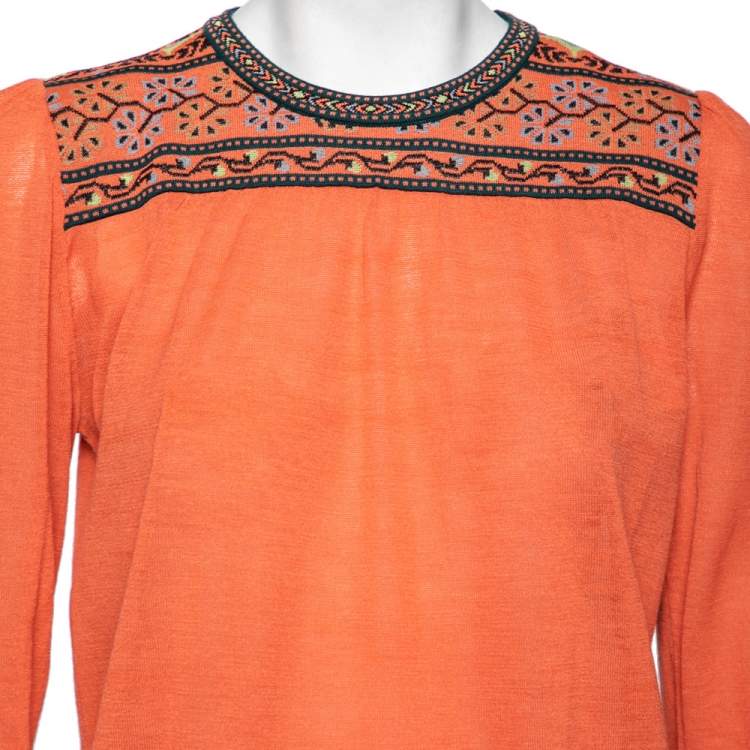 مملوكة مسبقًا M Missoni Orange Knit Patterned Long Sleeve Top M