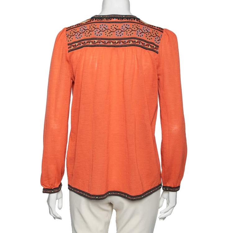 مملوكة مسبقًا M Missoni Orange Knit Patterned Long Sleeve Top M