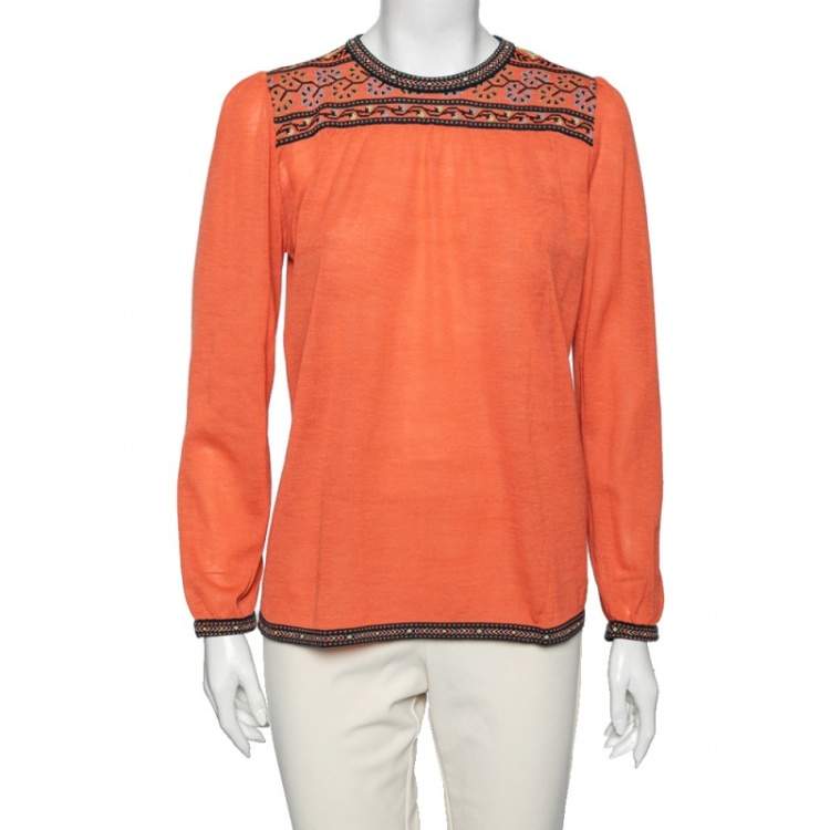 مملوكة مسبقًا M Missoni Orange Knit Patterned Long Sleeve Top M
