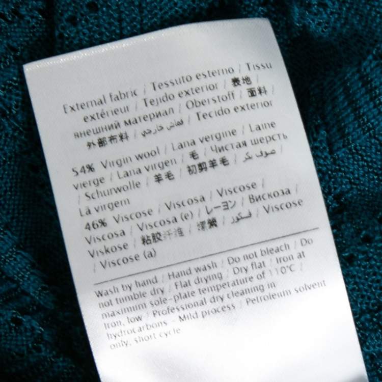 Pre Owned M Missoni Blue Patterned Pointelle Knit Open Front Belted Cardigan L