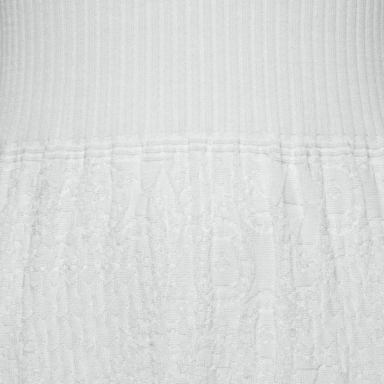 Pre Owned M Missoni White Patterned Rib Knit Short Sleeve Dress S 