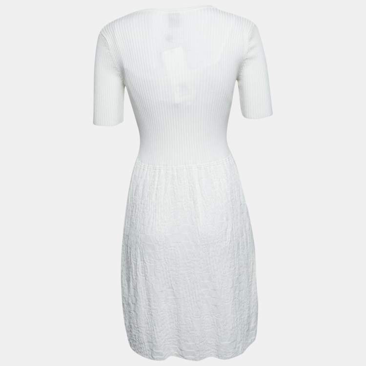 Pre Owned M Missoni White Patterned Rib Knit Short Sleeve Dress S 