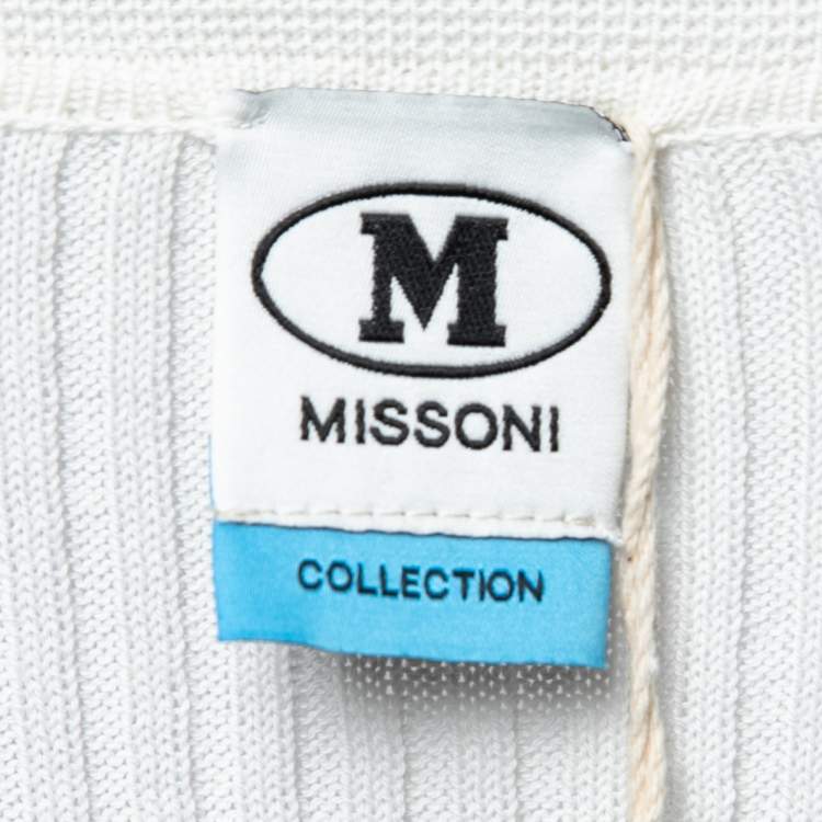 Pre Owned M Missoni White Patterned Rib Knit Short Sleeve Dress S 