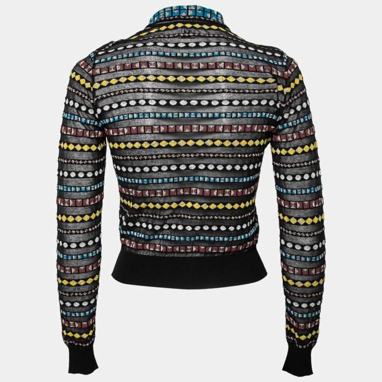 Pre Owned M Missoni Black Patterned Lurex Knit Collared Cardigan Top S