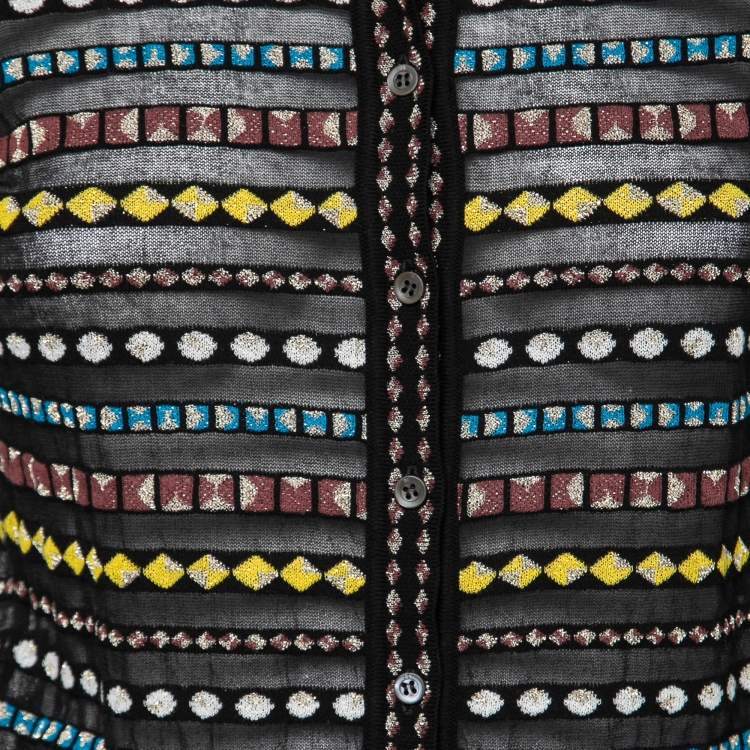 Pre Owned M Missoni Black Patterned Lurex Knit Collared Cardigan Top S