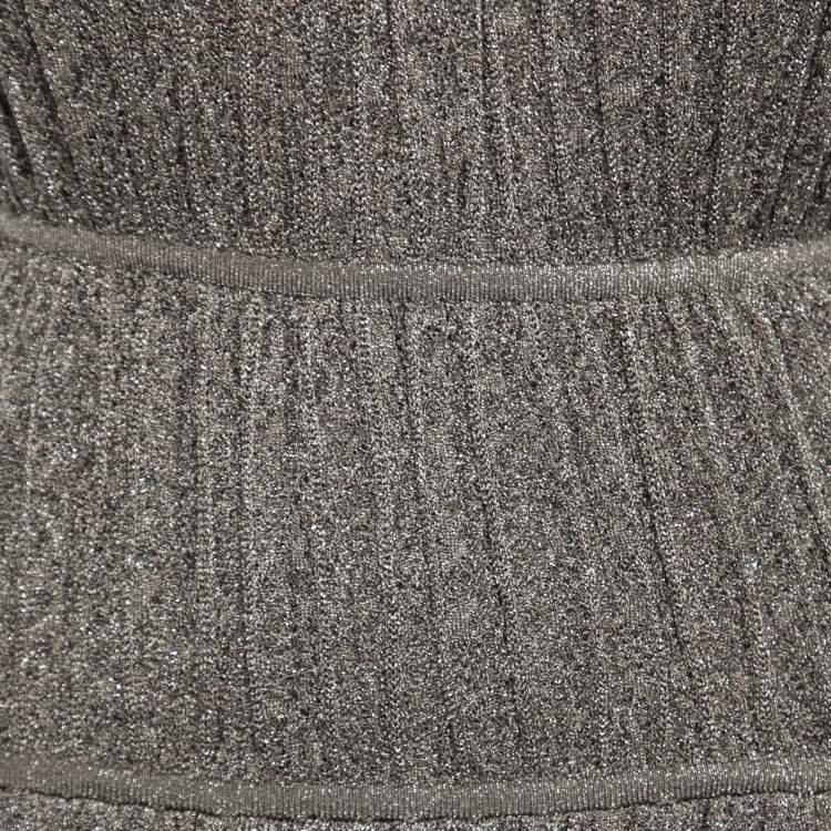 Pre Owned M Missoni Khaki Green Lurex Knit Pleated Maxi Dress L