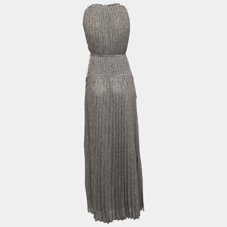 Pre Owned M Missoni Khaki Green Lurex Knit Pleated Maxi Dress L