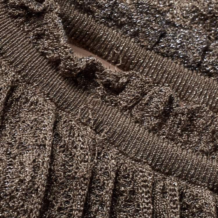 Pre Owned M Missoni Khaki Green Lurex Knit Pleated Maxi Dress L