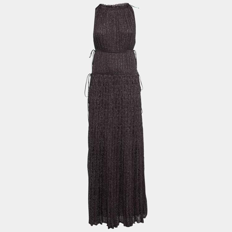 Pre Owned M Missoni Purple Plum Lurex Knit Pleated Maxi Dress M