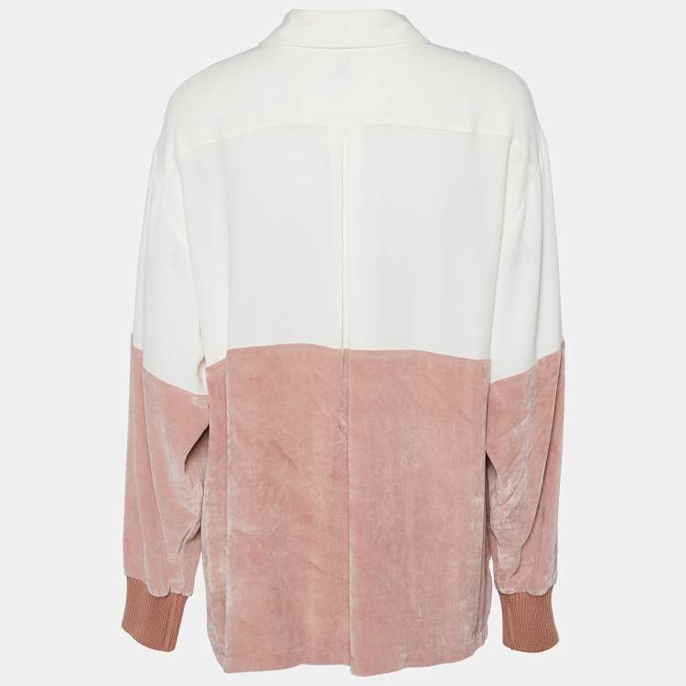 Pre Owned M Missoni Two Tone Silk & Velvet Half Button Shirt M