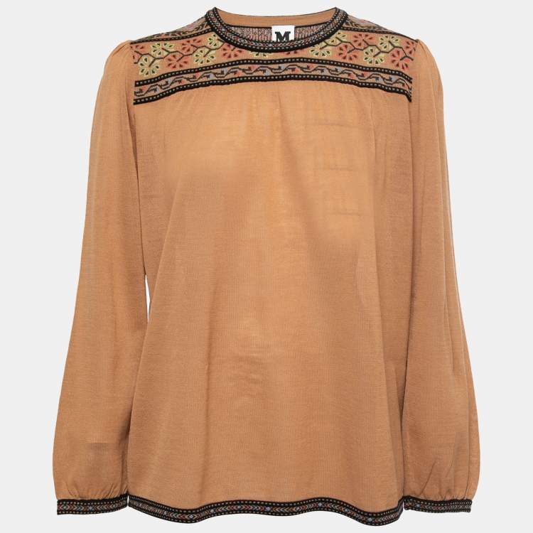 Pre Owned M Missoni Light Brown Knit Patterned Long Sleeve Top L