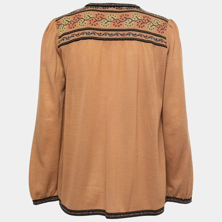 Pre Owned M Missoni Light Brown Knit Patterned Long Sleeve Top L
