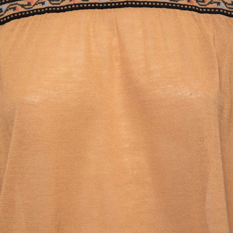 Pre Owned M Missoni Light Brown Knit Patterned Long Sleeve Top L