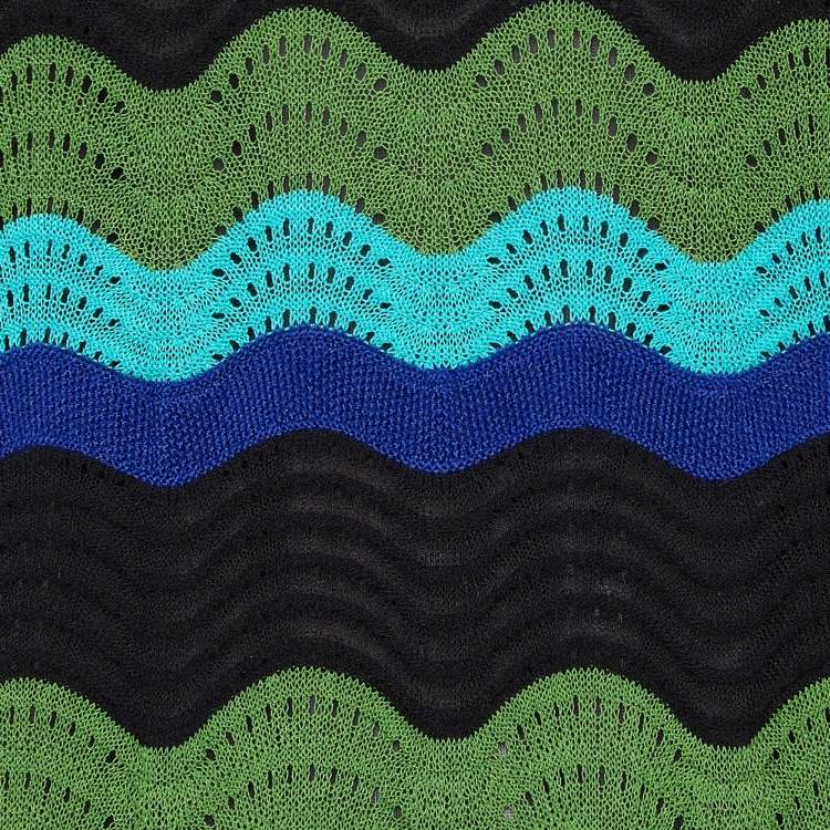 Pre Owned M Missoni Multicolour Wave Perforated Pattern Knit Midi Dress S