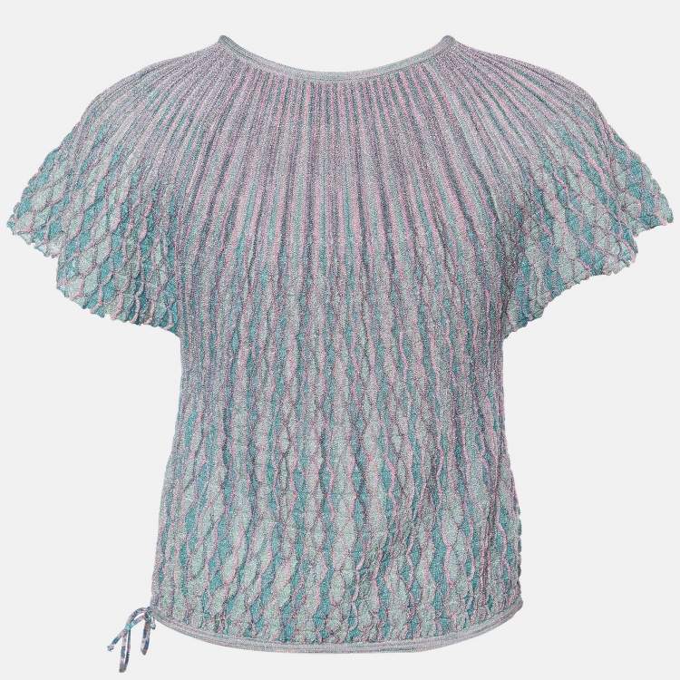 Pre Owned M Missoni Green Lurex Patterned Knit Top S
