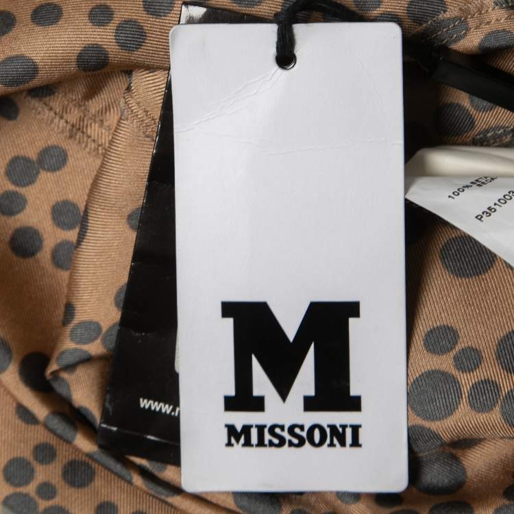 Pre Owned M Missoni Brown Printed Silk Embellished Neck Detail Dress L