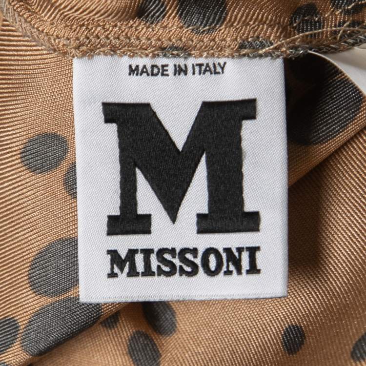 Pre Owned M Missoni Brown Printed Silk Embellished Neck Detail Dress L