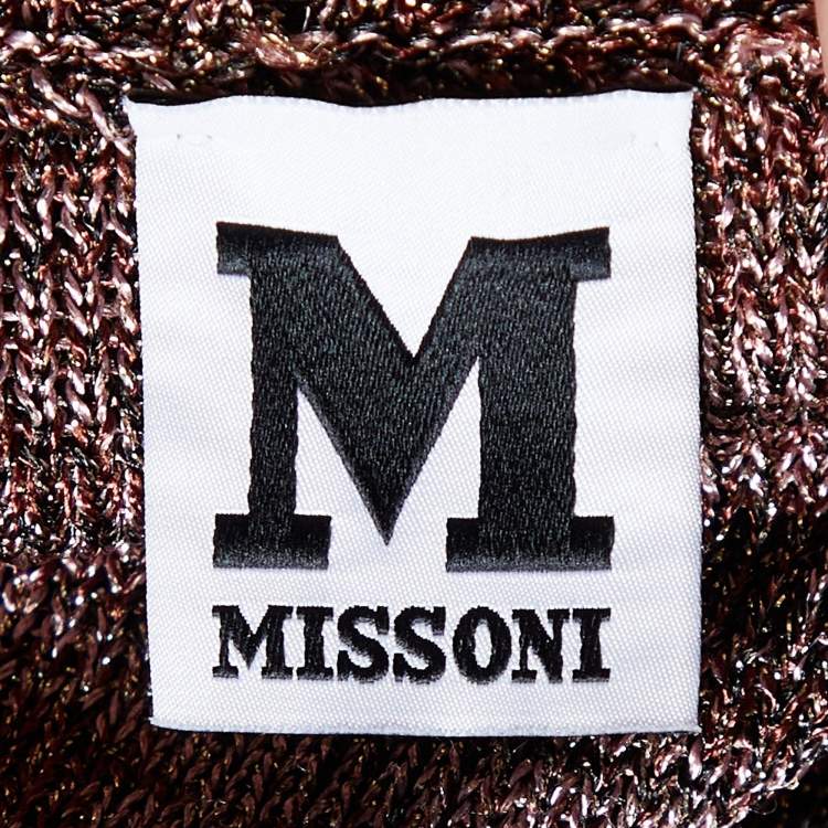 Pre Owned M Missoni Pink & Brown Lurex Knit Button Front Cardigan M