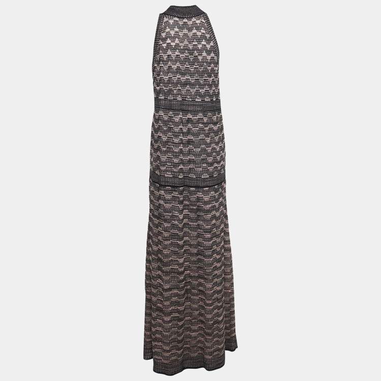 مملوكة مسبقًا M Missoni Black/Pink Perforated Lurex Knit Maxi Dress L