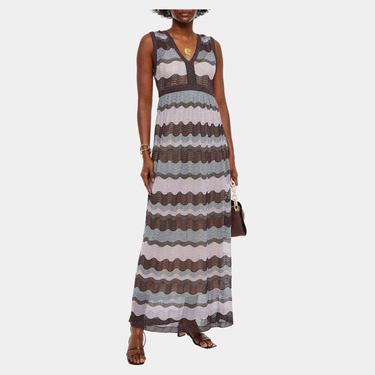 Pre Owned M Missoni Purple Metallic Knit Maxi Dress M (IT 44)