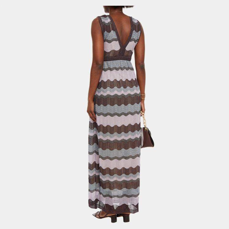 Pre Owned M Missoni Purple Metallic Knit Maxi Dress M (IT 44)
