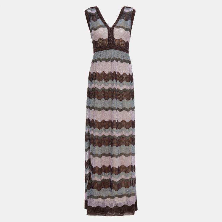 Pre Owned M Missoni Purple Metallic Knit Maxi Dress M (IT 44)