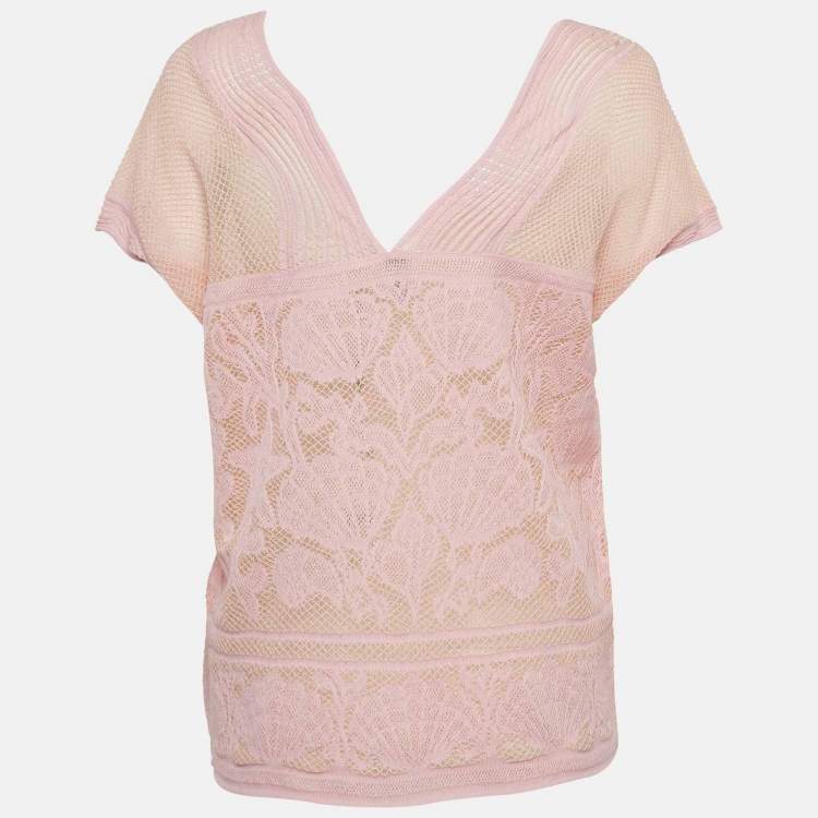 Pre Owned M Missoni Pink Patterned Lurex Knit Top S