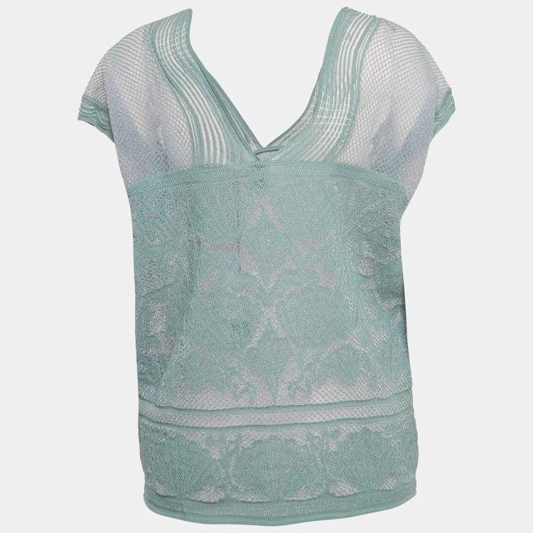 مملوكة مسبقًا M Missoni Blue Sea Shell Pattern Lurex Knit Cap Sleeve Top M