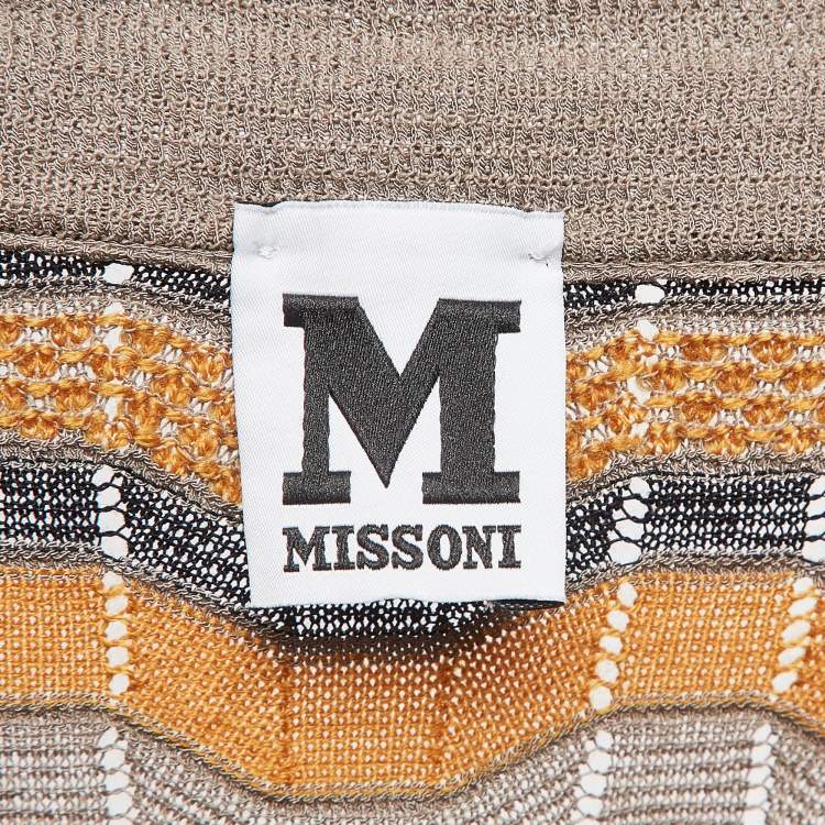 مملوكة مسبقًا M Missoni Brown Chevron Knit Ruffled Long Sleeve Midi Dress L