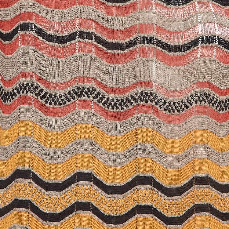 مملوكة مسبقًا M Missoni Brown Chevron Knit Ruffled Long Sleeve Midi Dress L
