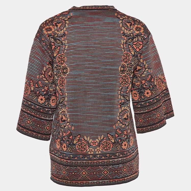 Pre Owned M Missoni Brown Floral Intarsia Knit Long Sleeve Top M